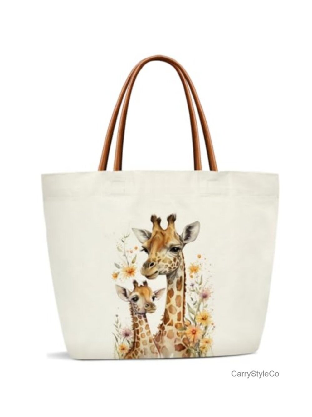 Canvas Tote Bag Giraffe Print Reusable Grocery Shoulder Bag Large